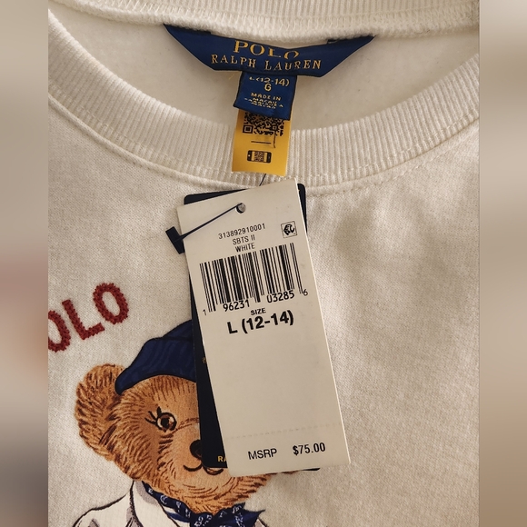 Polo Ralph LaurenBig Girls Polo Bear Fleece Sweatshirt size L (12 - 14) - Picture 5 of 6